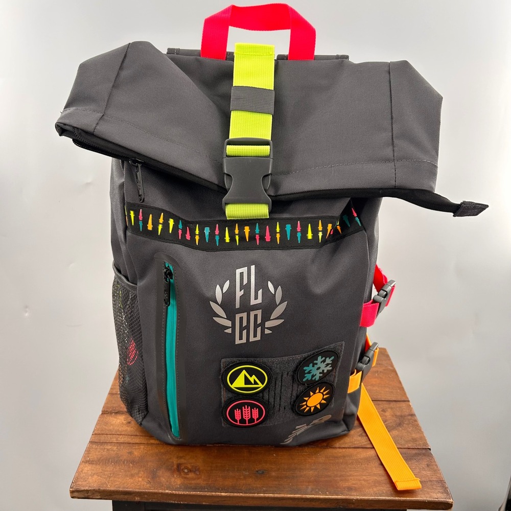 New Balance FLCC Roll Top Backpack Grey Neon Pink Green Orange Laptop Bag